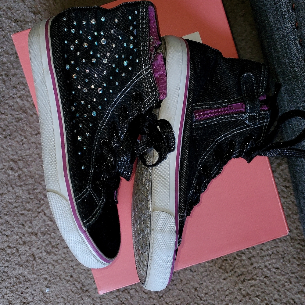 Girl Denim High Top Rhinestone Bling Gym Shoe Sneaker size 2.